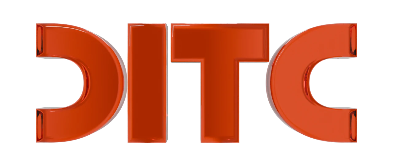 The DITC logo made entirely from orange optical glass